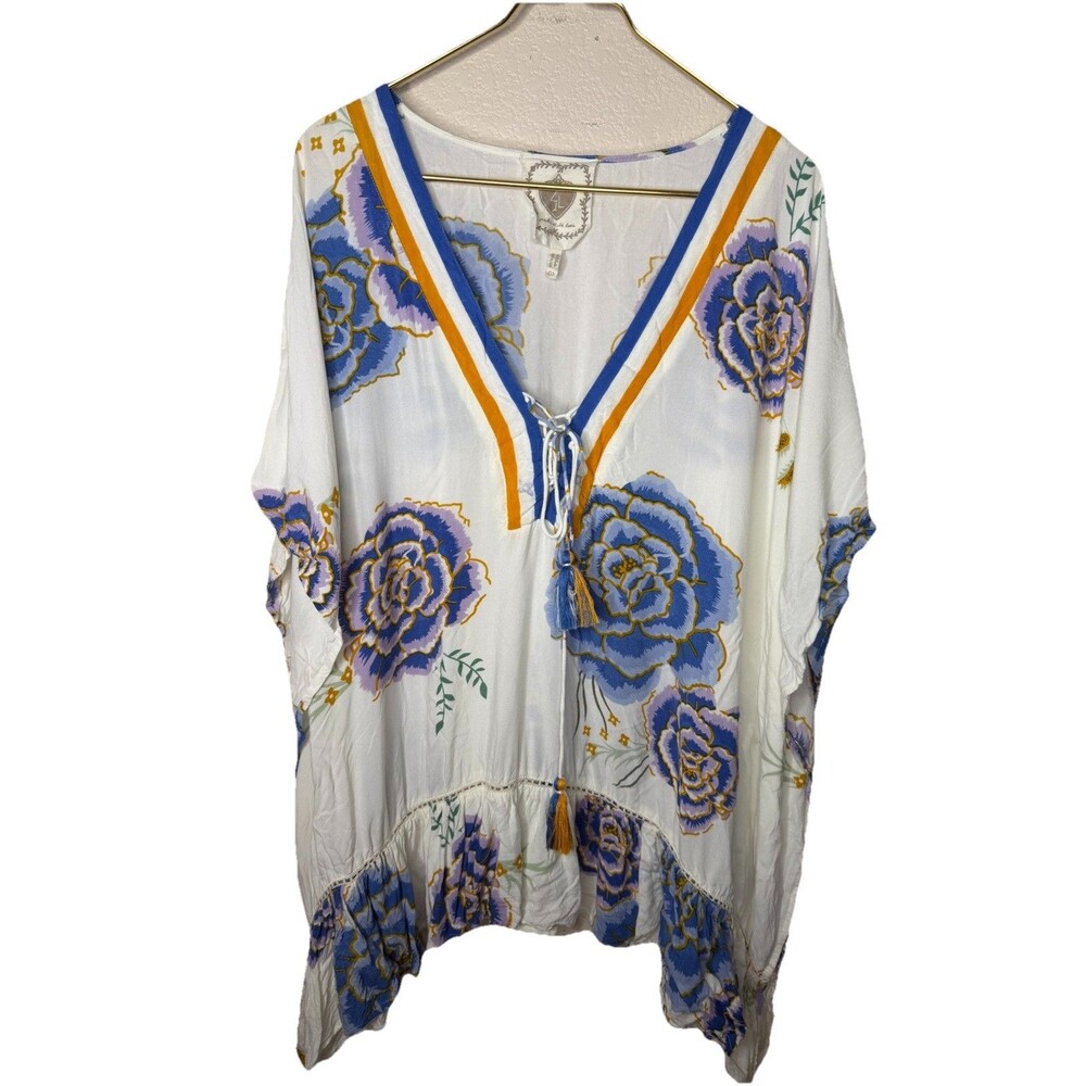 Z & L Europe Anthropologie Floral Print Tunic One Sz Tassels Rayon Swim Cover Up